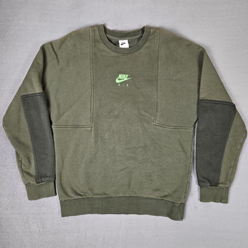 Nike Air Brushed-Back Fleece Pullover Sweater Mens Small Green‎ DD6403-335